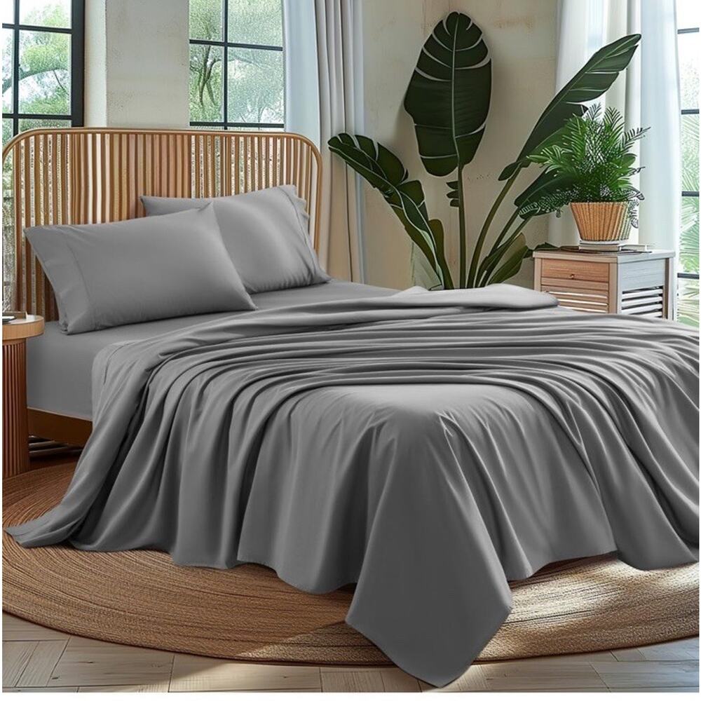 100% Cotton Queen Size Sheets Set -Gray,Queen) M4